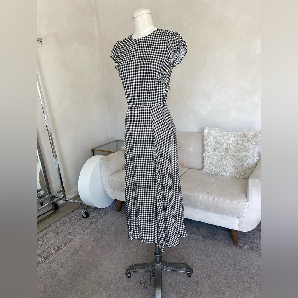 REFORMATION MIDI DRESS BLACK AND WHITE GINGHAM DRESS SZ 4